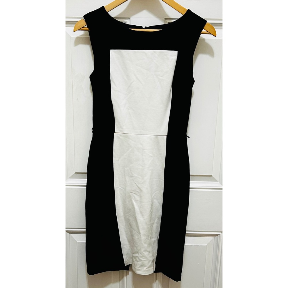 White House Black‎ Market Black White Colorblock Sheath Dress Size 0 Sleeveless